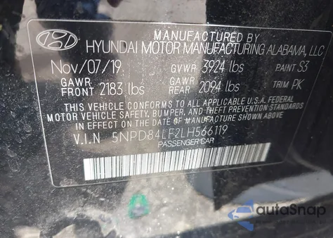 2020 Hyundai Elantra Sel z USA, uszkodzony, nr VIN 5NPD84LF2LH566119